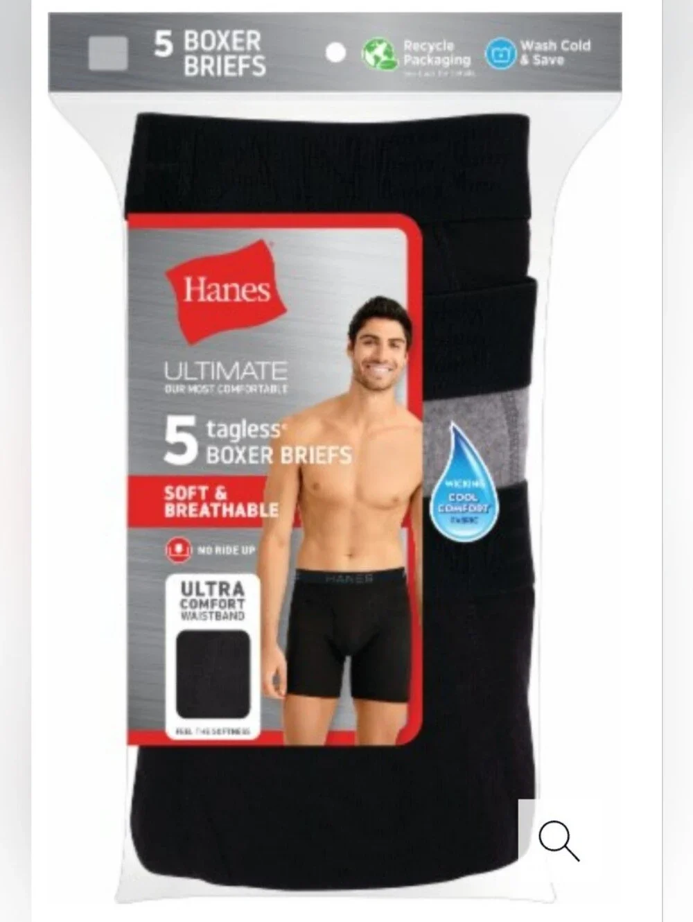 Hanes Ultumate Mens Size Medium 5-Pack Cotton Cool Comfort Tagless Boxer Briefs